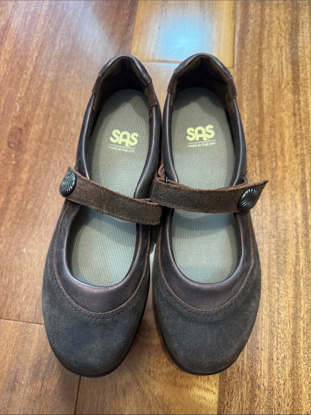 SAS Brown Suede Mary Jane Flats with Button Strap Sneaker Flat